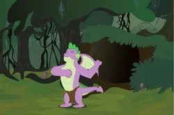 Size: 1417x939 | Tagged: safe, derpibooru import, spike, dragon, adult, adult spike, cave, caveman, chest beating, chest pounding, clothes, eyes closed, gigachad spike, image, jungle, loincloth, muscles, older, older spike, png, prehistoric, solo, tarzan, winged spike, wings