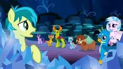 Size: 1600x899 | Tagged: safe, derpibooru import, screencap, gallus, ocellus, sandbar, silverstream, smolder, thorax, twilight sparkle, yona, alicorn, changedling, changeling, classical hippogriff, dragon, earth pony, gryphon, hippogriff, yak, uprooted, image, png, student six