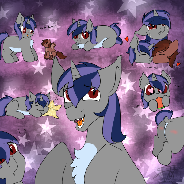 Size: 3000x3000 | Tagged: safe, artist:deadsmoke, derpibooru import, oc, oc:dreaming star, bat pony, bat pony unicorn, hybrid, unicorn, bust, commission, funny, horn, image, png, portrait, ych result