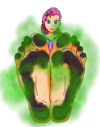 Size: 2121x2681 | Tagged: suggestive, artist:cigla2000, derpibooru import, sunny starscout, human, equestria girls, g5, barefoot, dirt, dirty, dirty feet, equestria girls-ified, feet, female, fetish, foot fetish, happy, image, png, shitposting, simple background, smelly, smelly feet, solo, solo female, transparent background