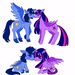 Size: 1000x1000 | Tagged: safe, derpibooru import, twilight sparkle, twilight sparkle (alicorn), oc, oc:blue thunder, alicorn, canon x oc, image, jpeg, kissing, thundersparkle