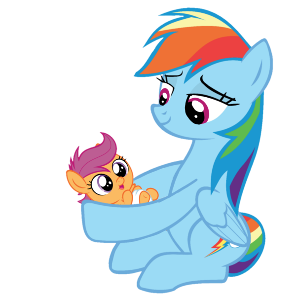 Size: 1099x1099 | Tagged: safe, derpibooru import, rainbow dash, scootaloo, pegasus, pony, baby, baby pony, baby scootaloo, female, filly, foal, image, mare, parent:rainbow dash, png, scootalove, simple background, transparent background, younger