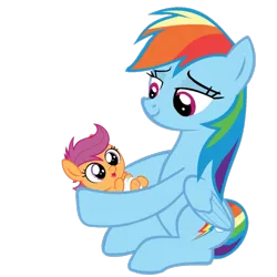 Size: 1099x1099 | Tagged: safe, derpibooru import, rainbow dash, scootaloo, pegasus, pony, baby, baby pony, baby scootaloo, female, filly, foal, image, mare, parent:rainbow dash, png, scootalove, simple background, transparent background, younger