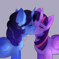 Size: 1280x1280 | Tagged: safe, derpibooru import, twilight sparkle, twilight sparkle (alicorn), oc, oc:blue thunder, alicorn, canon x oc, image, kissing, png, thundersparkle