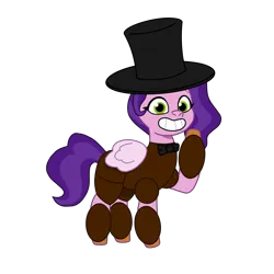 Size: 2100x2100 | Tagged: safe, artist:chanyhuman, derpibooru import, pipp petals, pegasus, pony, g5, my little pony: tell your tale, bowtie, clothes, cosplay, costume, crossover, five nights at freddy's, freddy fazbear, hat, image, png, top hat, vector