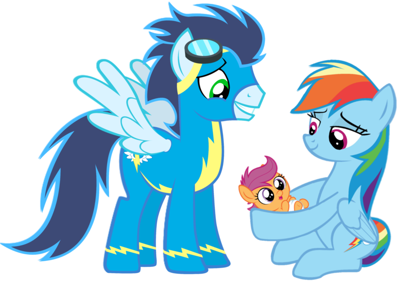 Size: 2300x1620 | Tagged: safe, derpibooru import, rainbow dash, scootaloo, soarin', pegasus, pony, baby, baby pony, baby scootaloo, female, filly, foal, image, male, mare, offspring, parent:rainbow dash, parent:soarin', parents:soarindash, png, scootalove, shipping, simple background, soarindash, stallion, straight, transparent background, younger