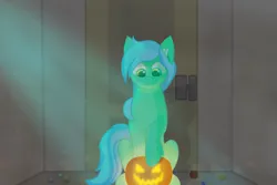 Size: 6000x4000 | Tagged: safe, artist:divori, derpibooru import, oc, oc:mint breeze, unofficial characters only, pony, female, halloween, holiday, image, mare, png, pumpkin, smiling, solo