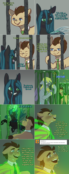 Size: 1502x3758 | Tagged: safe, artist:asktheblinddetectivemlp, artist:kimikaamiart, derpibooru import, derpy hooves, doctor whooves, queen chrysalis, time turner, oc, oc:tantamount, changeling, pony, lovestruck derpy, heart, heart eyes, image, magic, png, tantamount time turner, wingding eyes