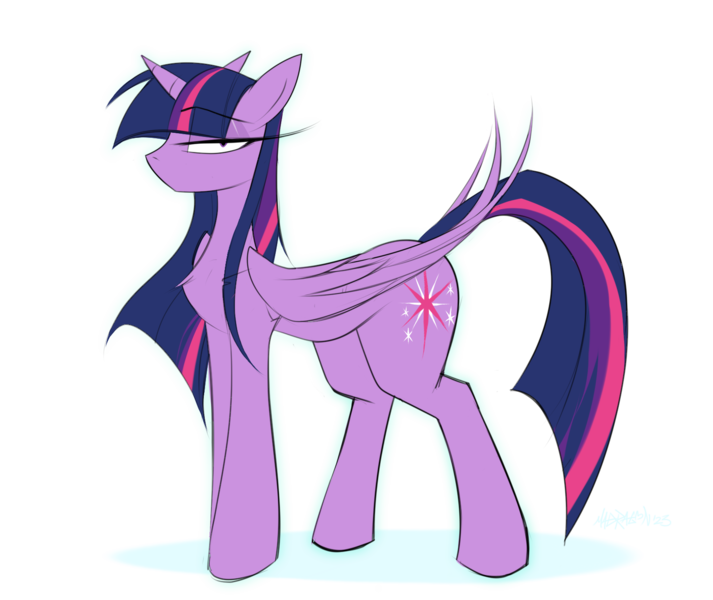 Size: 1582x1332 | Tagged: safe, artist:madragon, derpibooru import, twilight sparkle, twilight sparkle (alicorn), alicorn, colored, eyeshadow, flat colors, floppy ears, image, lidded eyes, looking at you, makeup, png, simple background, standing, transparent background