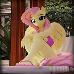 Size: 2048x2048 | Tagged: safe, artist:kenaga, derpibooru import, fluttershy, anthro, pegasus, plantigrade anthro, 3d, beach chair, breasts, busty fluttershy, chair, cute, feet, female, grin, house, image, jpeg, legs, looking at you, nail polish, outdoors, sandals, shyabetes, sitting, smiling, smiling at you, solo, source filmmaker, toenail polish, toes, tree, wings