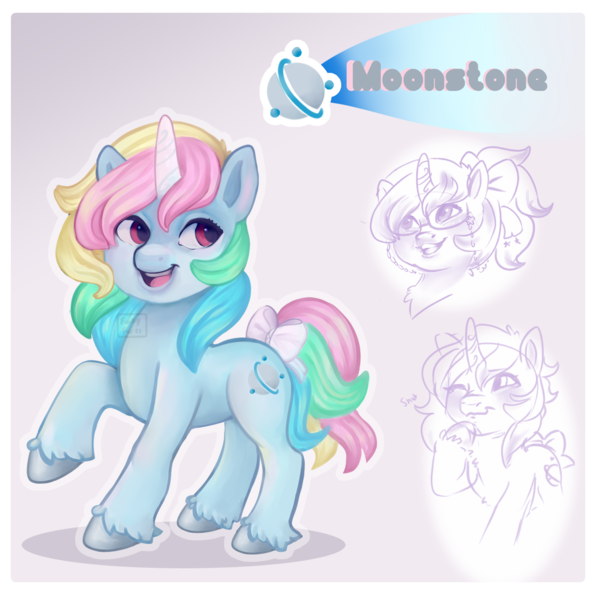 Size: 1650x1650 | Tagged: safe, artist:funky_furs, derpibooru import, moonstone, pony, unicorn, g1, g5, 2021, bow, g1 to g5, generation leap, glasses, image, looking sideways, one eye closed, open mouth, open smile, png, raised hoof, redesign, smiling, solo, tail, tail bow, unshorn fetlocks