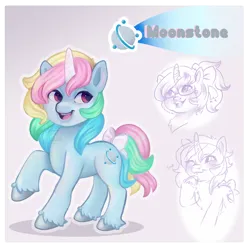 Size: 1650x1650 | Tagged: safe, artist:funky_furs, derpibooru import, moonstone, pony, unicorn, g1, g5, 2021, bow, g1 to g5, generation leap, glasses, image, looking sideways, one eye closed, open mouth, open smile, png, raised hoof, redesign, smiling, solo, tail, tail bow, unshorn fetlocks
