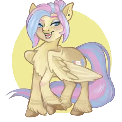 Size: 1500x1500 | Tagged: safe, artist:funky_furs, derpibooru import, oc, oc:candy claire, unofficial characters only, pegasus, pony, 45 minute art challenge, ear piercing, female, image, lidded eyes, looking at you, mare, open mouth, open smile, partially transparent background, pegasus oc, piercing, png, raised hoof, signature, smiling, solo, tail, unshorn fetlocks, wings