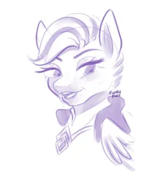 Size: 1800x2000 | Tagged: safe, artist:funky_furs, derpibooru import, queen haven, pegasus, pony, g5, bust, drawn from memory, female, folded wings, image, jewelry, jpeg, lidded eyes, looking down, mare, monochrome, necklace, open mouth, open smile, signature, simple background, sketch, smiling, solo, white background, wings