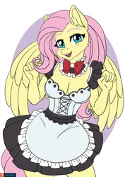 Size: 2232x3157 | Tagged: suggestive, artist:lifejoyart, ponerpics import, fluttershy, anthro, breasts, cleavage, clothes, female, image, jpeg, maid