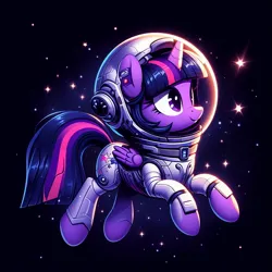 Size: 1024x1024 | Tagged: safe, derpibooru import, machine learning generated, twilight sparkle, twilight sparkle (alicorn), alicorn, pony, ai content, astronaut, female, folded wings, generator:bing image creator, image, jpeg, mare, solo, space, space helmet, spacesuit, tail, wings