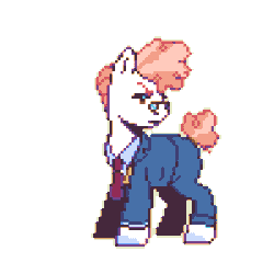 Size: 500x500 | Tagged: safe, artist:olegianot, derpibooru import, svengallop, earth pony, pony, angry, animated, annoyed, clothes, floppy ears, gif, glasses, grumpy, image, necktie, pixel animation, pixel art, solo, stomping