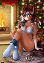 Size: 3157x4465 | Tagged: suggestive, artist:lifejoyart, ponerpics import, oc, unofficial characters only, anthro, bikini, breasts, christmas, clothes, female, holiday, image, jpeg, socks, swimsuit