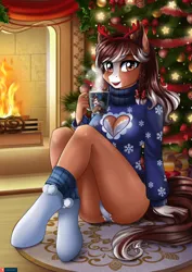 Size: 3157x4465 | Tagged: suggestive, artist:lifejoyart, ponerpics import, oc, unofficial characters only, anthro, bikini, breasts, christmas, clothes, female, holiday, image, jpeg, socks, swimsuit