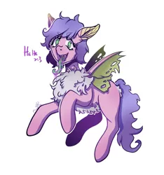 Size: 3665x3917 | Tagged: safe, artist:mushpo, derpibooru import, oc, oc:phalena rosa, unofficial characters only, changeling, insect, moth, mothling, original species, >:3, chest fluff, commissioner:dhs, drool, evil, fangs, image, laughing, long tongue, pink coat, png, purple mane, simple background, slime, solo, species swap, tattered, tattered wings, tongue out, white background, wings
