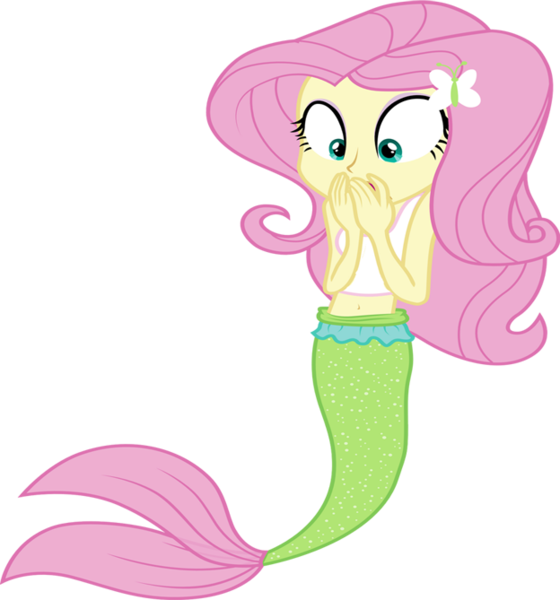 Size: 624x669 | Tagged: safe, artist:liggliluff, derpibooru import, edit, editor:incredibubbleirishguy, vector edit, fluttershy, mermaid, equestria girls, belly, belly button, belly shirt, butterfly hairpin, clothes, exposed belly, fins, fish tail, image, link in source, mermaid tail, mermaidized, midriff, oh my gosh, png, species swap, surprised, tail, tail fin, tanktop, vector