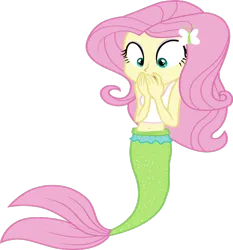 Size: 624x669 | Tagged: safe, artist:liggliluff, derpibooru import, edit, editor:incredibubbleirishguy, vector edit, fluttershy, mermaid, equestria girls, belly, belly button, belly shirt, butterfly hairpin, clothes, exposed belly, fins, fish tail, image, link in source, mermaid tail, mermaidized, midriff, oh my gosh, png, species swap, surprised, tail, tail fin, tanktop, vector