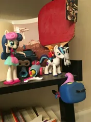 Size: 3024x4032 | Tagged: safe, artist:polorenzielephant, derpibooru import, bon bon, shining armor, sweetie drops, equestria girls, bender bending rodríguez, ceramic, doctor who, doll, equestria girls minis, first doctor, fourth doctor, futurama, gonzo, guardians of harmony, image, inner tube, jpeg, party cannon, philip j. fry, ping pong racket, pool toy, rubber chicken, second doctor, third doctor, toy