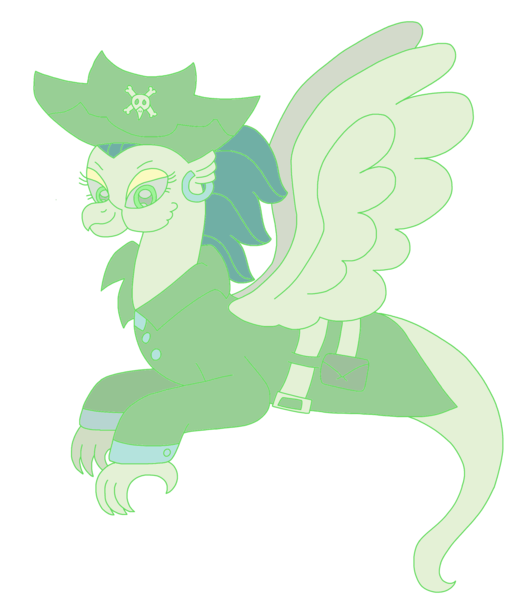 Size: 2018x2343 | Tagged: safe, artist:supahdonarudo, derpibooru import, oc, unofficial characters only, ghost, hippogriff, undead, bag, clothes, ear piercing, earring, hat, image, jewelry, piercing, pirate, pirate hat, png, saddle bag, see-through, simple background, skull and crossbones, solo, transparent background