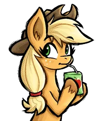 Size: 567x664 | Tagged: safe, artist:daze, derpibooru import, applejack, earth pony, pony, female, image, juice, juice box, mare, png, simple background, solo, transparent background