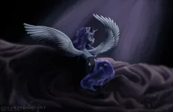 Size: 4250x2750 | Tagged: safe, artist:calebpedigo, derpibooru import, princess luna, alicorn, pony, crepuscular rays, female, image, mare, png, solo, spread wings, wings