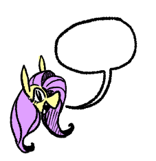 Size: 227x234 | Tagged: safe, artist:cammy, derpibooru import, fluttershy, empty speech bubble, image, png, simple background, smiling, solo, speech bubble, white background
