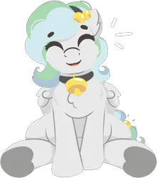 Size: 1589x1795 | Tagged: safe, artist:rhythmpixel, derpibooru import, oc, oc:river chime, unofficial characters only, pegasus, pony, bells, chubby, collar, female, happy, image, mare, png, simple background, solo, transparent background