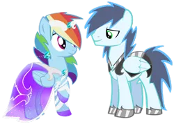 Size: 3500x2495 | Tagged: safe, artist:sparkle-bubba, derpibooru import, rainbow dash, soarin', pegasus, pony, armor, clothes, dress, female, image, male, mare, png, shipping, simple background, soarindash, stallion, straight, transparent background