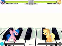 Size: 994x747 | Tagged: safe, artist:tom artista, derpibooru import, applejack, firefly, fluttershy, pinkie pie, rainbow dash, rarity, twilight sparkle, fighting is magic, g1, fan game, fight, image, jpeg, mane six, musical instrument, new, piano, stage