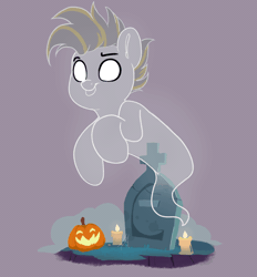 Size: 620x667 | Tagged: safe, artist:joaothejohn, derpibooru import, oc, oc:circuit breaker, earth pony, ghost, ghost pony, pony, undead, animated, candle, earth pony oc, gif, grave, gravestone, halloween, holiday, image, jack-o-lantern, male, open mouth, pumpkin, solo, spooky, ych animation