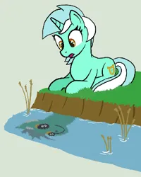 Size: 288x360 | Tagged: safe, artist:maretian, ponerpics import, lyra heartstrings, pony, unicorn, female, grass, image, mare, numget, png, reeds, reflection, true form, water