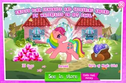 Size: 1965x1298 | Tagged: safe, derpibooru import, idw, official, parasol (g1), earth pony, pony, g1, advertisement, bow, costs real money, english, female, g4, gameloft, gem, idw showified, image, jpeg, magic coins, mare, mobile game, my little pony: magic princess, numbers, sale, solo, solo focus, tail, tail bow, text