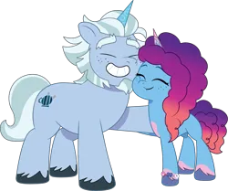Size: 1677x1401 | Tagged: safe, artist:prixy05, derpibooru import, pony, unicorn, g5, my little pony: tell your tale, alphabittle blossomforth, duo, duo male and female, father and child, father and daughter, female, hug, image, male, misty brightdawn, png, rebirth misty, simple background, stallion, transparent background, vector