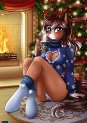 Size: 3157x4465 | Tagged: suggestive, artist:lifejoyart, ponerpics import, oc, unofficial characters only, anthro, bikini, breasts, christmas, clothes, female, holiday, image, jpeg, nudity, shirt, socks, swimsuit