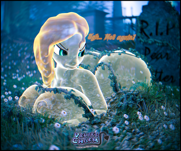 Size: 3840x3200 | Tagged: questionable, artist:velvetcharm, derpibooru import, pear butter, anthro, ghost, ghost pony, pony, undead, annoyed, big breasts, blurry background, breasts, busty pear butter, comedy, female, flower, fog, full moon, g4, gravestone, graveyard, huge breasts, image, large butt, leaves, looking at self, milf, moon, png, spirit, stuck, vine, writing