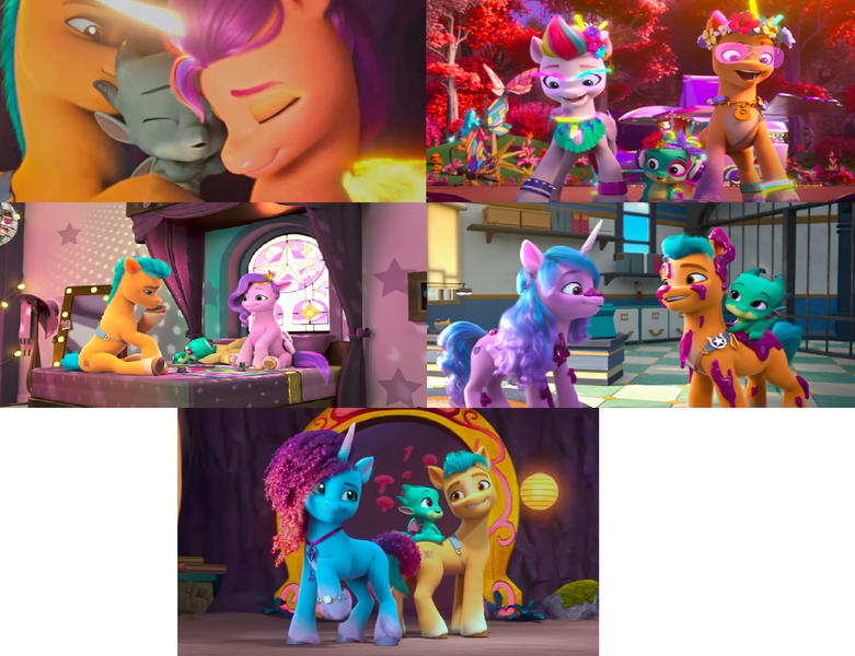 Size: 5048x3880 | Tagged: safe, derpibooru import, edit, edited screencap, screencap, hitch trailblazer, izzy moonbow, pipp petals, sparky sparkeroni, sunny starscout, zipp storm, alicorn, dragon, earth pony, pegasus, pony, unicorn, g5, my little pony: a new generation, my little pony: make your mark, a little horse, applejack (g5), board game, bracelet, bridlewoodstock (make your mark), duo, duo male and female, family, family trees, female, fluttershy (g5), image, jewelry, looking at each other, looking at someone, male, mane family, mane five, mane six (g5), mare, missing the mark, misty brightdawn, my little pony: make your mark chapter 1, my little pony: make your mark chapter 4, my little pony: make your mark chapter 5, pinkie pie (g5), png, race swap, rainbow dash (g5), rarity (g5), rebirth misty, shipping fuel, smiling, stallion, sunnycorn, trio, twilight sparkle (g5)