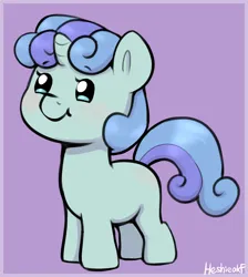 Size: 1096x1224 | Tagged: safe, artist:heretichesh, derpibooru import, oc, oc:rocky (colt quest), unofficial characters only, pony, unicorn, beady eyes, blushing, colt, cute, foal, image, male, ocbetes, png, purple background, signature, simple background, smiling, solo, two toned mane
