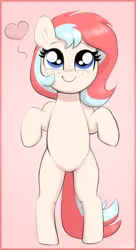 Size: 1242x2280 | Tagged: safe, artist:heretichesh, derpibooru import, oc, oc:fizzie, earth pony, pony, bipedal, cute, floating heart, freckles, heart, image, looking up, ocbetes, pink background, png, simple background, smiling, solo