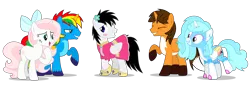 Size: 14155x4804 | Tagged: safe, artist:creedyboy124, derpibooru import, oc, oc:ej, oc:jemima sparkle, oc:shane park, oc:shield wing, oc:sweetheart, unofficial characters only, alicorn, pegasus, pony, unicorn, clothes, dress, embarrassed, female, image, laughing, male, mare, png, simple background, smiling, stallion, transparent background