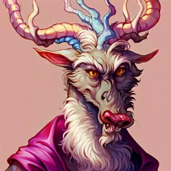 Size: 3072x3072 | Tagged: safe, derpibooru import, machine learning generated, stable diffusion, discord, ai content, bathrobe, clothes, generator:purplesmart.ai, horns, image, jpeg, looking at you, prompter:tailsopony, robe, tongue out, ugly, yellow eyes