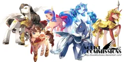 Size: 1200x600 | Tagged: safe, artist:soukitsubasa, derpibooru import, oc, unofficial characters only, earth pony, pegasus, pony, unicorn, armor, bow, cape, clothes, earth pony oc, female, hairclip, horn, image, jpeg, male, mare, pegasus oc, shoes, simple background, spear, spread wings, stallion, sword, tail, tail bow, unicorn oc, weapon, white background, wings