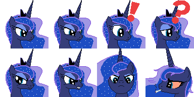 Size: 384x192 | Tagged: safe, artist:scootaloormayfly, derpibooru import, princess luna, alicorn, pony, angry, crown, drugs, exclamation point, image, jewelry, marijuana, picture for breezies, pixel art, png, question mark, regalia, rpg maker, simple background, sprite, transparent background