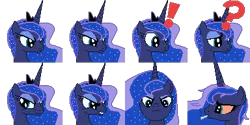 Size: 384x192 | Tagged: safe, artist:scootaloormayfly, derpibooru import, princess luna, alicorn, pony, angry, crown, drugs, exclamation point, image, jewelry, marijuana, picture for breezies, pixel art, png, question mark, regalia, rpg maker, simple background, sprite, transparent background