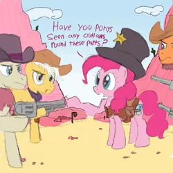 Size: 2000x2000 | Tagged: safe, artist:notawriteranon, derpibooru import, pinkie pie, oc, unnamed oc, pony, clothes, gun, image, pinktober, png, sheriff's badge, weapon