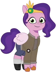Size: 914x1174 | Tagged: safe, artist:edy_january, artist:prixy05, derpibooru import, edit, vector edit, pipp petals, pegasus, pony, g5, my little pony: tell your tale, boots, clothes, communication, communicator, denim, girls und panzer, image, jacket, jeans, military, military uniform, pants, png, radioment, saunders, shirt, shoes, short pants, simple background, socks, solo, stockings, thigh highs, transparent background, uniform, vector